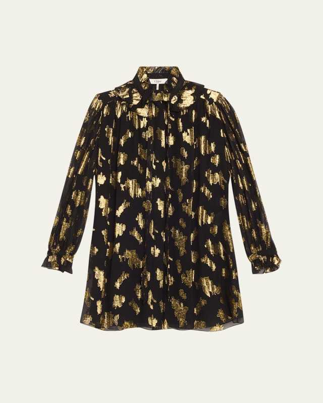 Metallic Floral Silk Jacquard Shift Dress